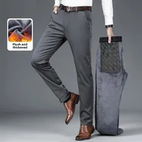 Autumn/Winter Casual Men's Knit Pants Four-Sided Stretch Business Long Pants Fleece-Lined Loose Fit Fashionable