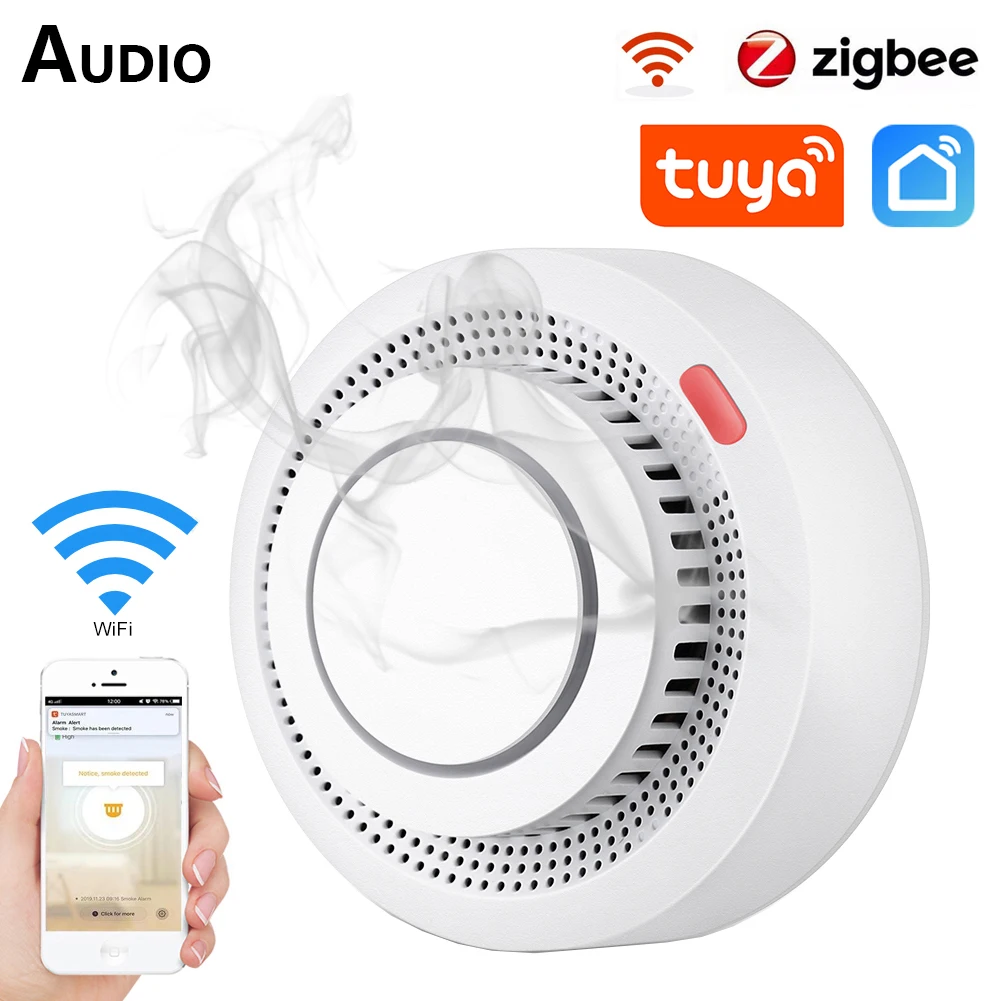 Tuya Zigbee/Wifi Rilevatore Di Fumo Sensore Protezione Di Sicurezza Allarme Fumo Antincendio Sistema Di Sicurezza Domestica Intelligente Funziona Con 