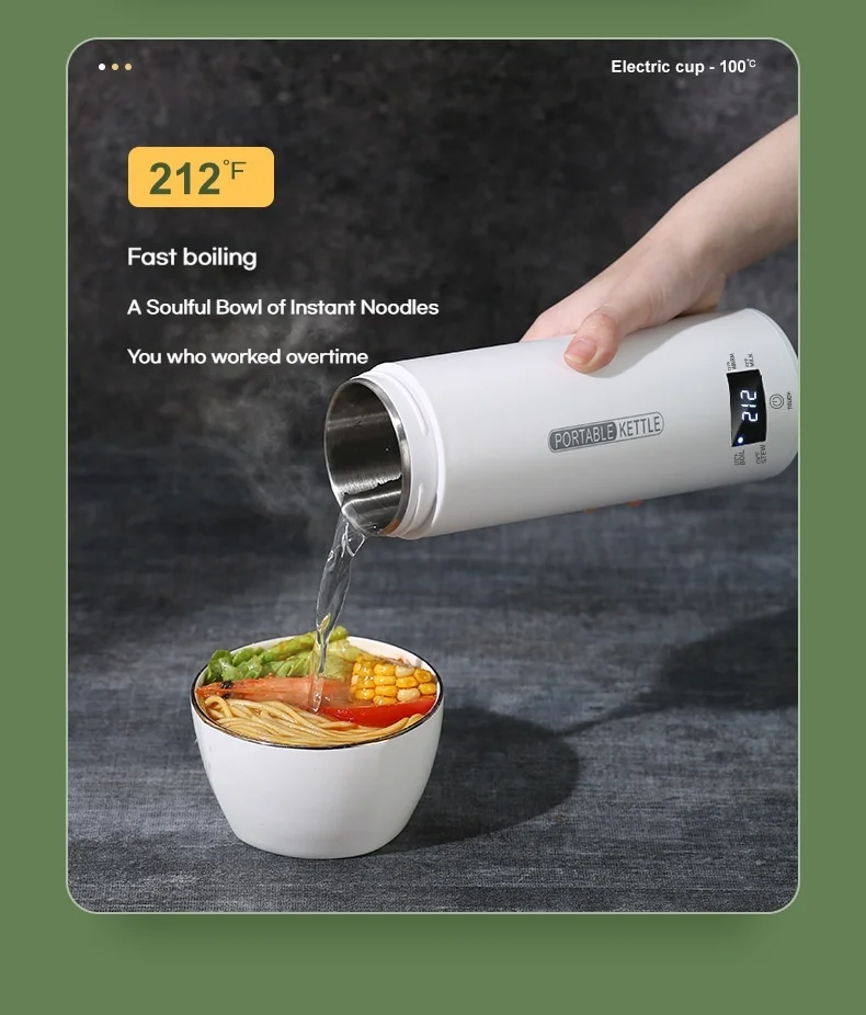 كوب حراري كهربائي محمول سعة 500 مل من الفولاذ المق...