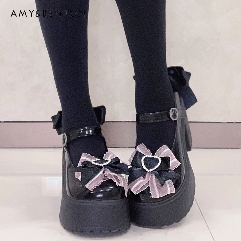 

Mine Mass-Produced Bow Hot Girl Platform Heels Japanese Sweet Cool Buckle High Heels Kawaii Lolita Mary Jane Shoes for Students