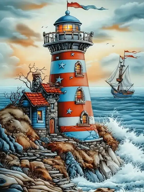 Zdklfm69 Dipingi con i Numeri Dipingere con i Numeri Paesaggio Faro da colorare con i Numeri Kit per Pittura Dipinti ad Olio Pittura su Tela Artigianato (Nessuna Cornice) 40x50cm