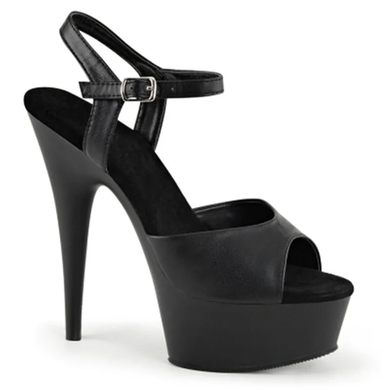 

Sexy stage show heels, 17 cm matte black sandals, party nightclub pole dancing shoes
