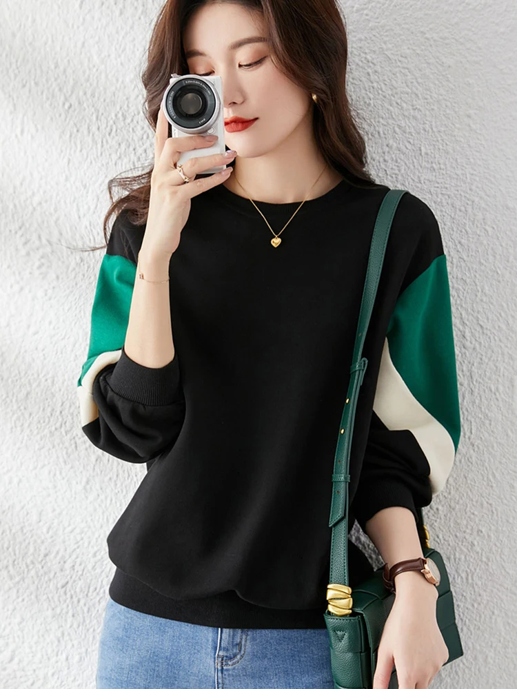 

BOBOKATEER Vetement Femme Contrast Color Long Sleeve Top Women Autumn Clothes 2023 Round Neck Casual Black Tshirt Camiseta Mujer