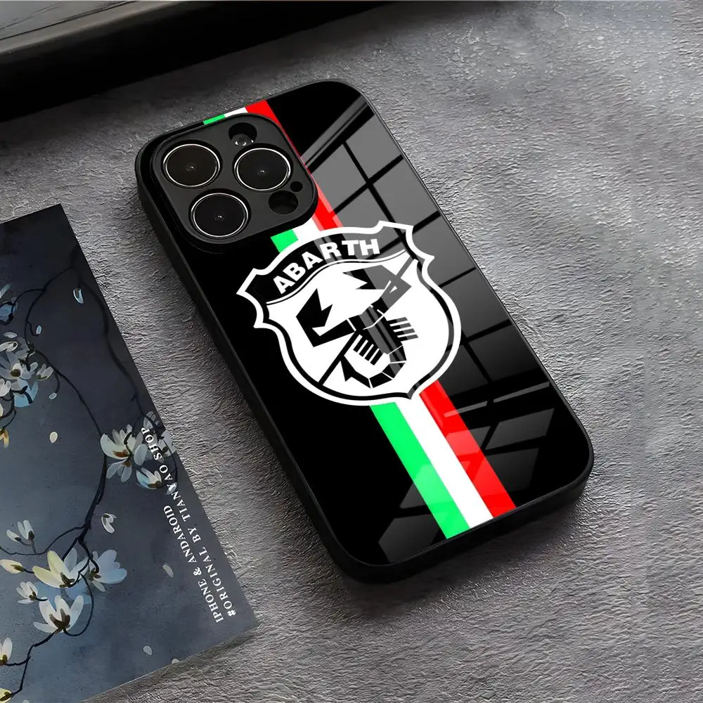Premium Italy Car Abarth Black Glass Phone Case