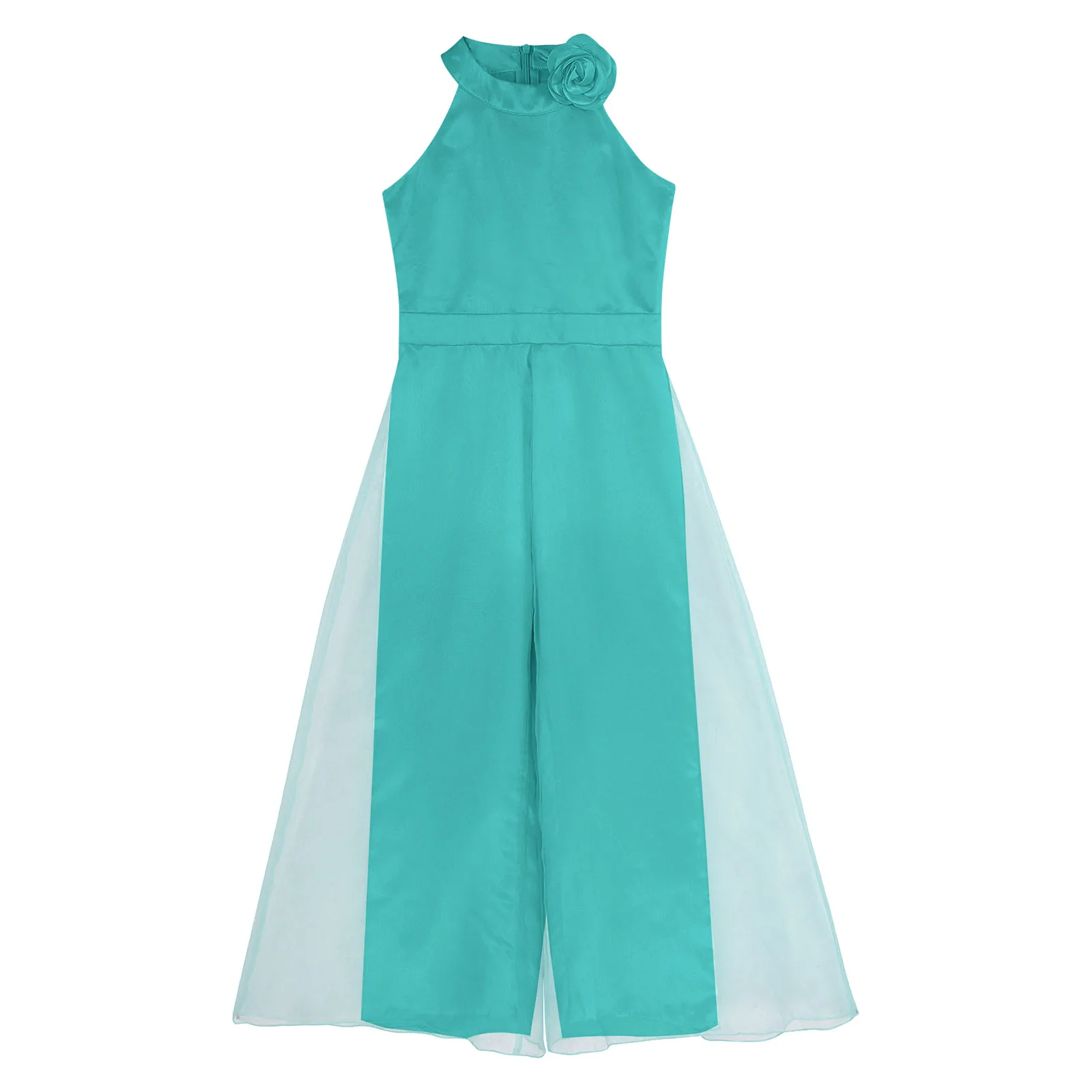 Kinder Mädchen Elegante Party Blume Brosche Strampler Abend Hochzeit Geburtstag Body Neckholder Ärmellose Breite Bein Hosen Overall – Detail 27