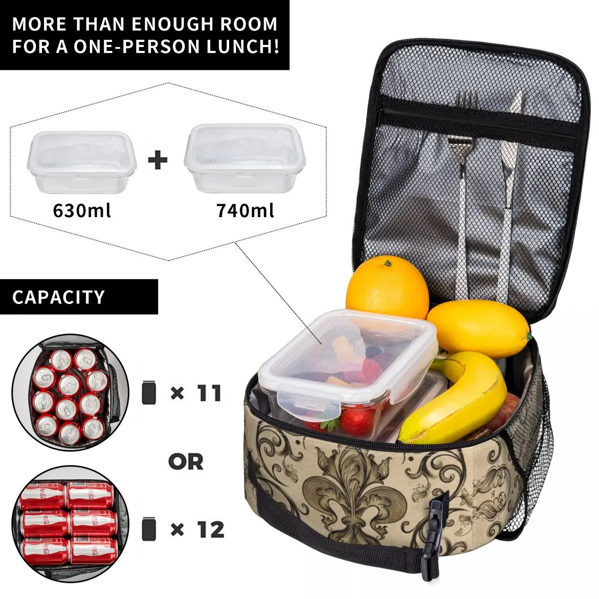 Fleur De Lis Lily Flower Insulated Lunch Bags for Outdoor Picnic Leakproof Thermal Cooler Lunch Box Women Children
