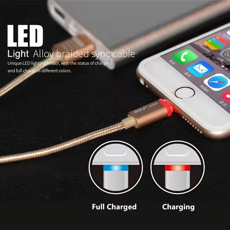 스마트 LED 고속 충전 USB 케이블 (아이폰 6, 6S, 7, 8 플러스, X, XR, XS 맥스, 11, 12, 13 미니, 14 프로 맥스, SE 2020 호환) 나일론 편조 데이터 케이블