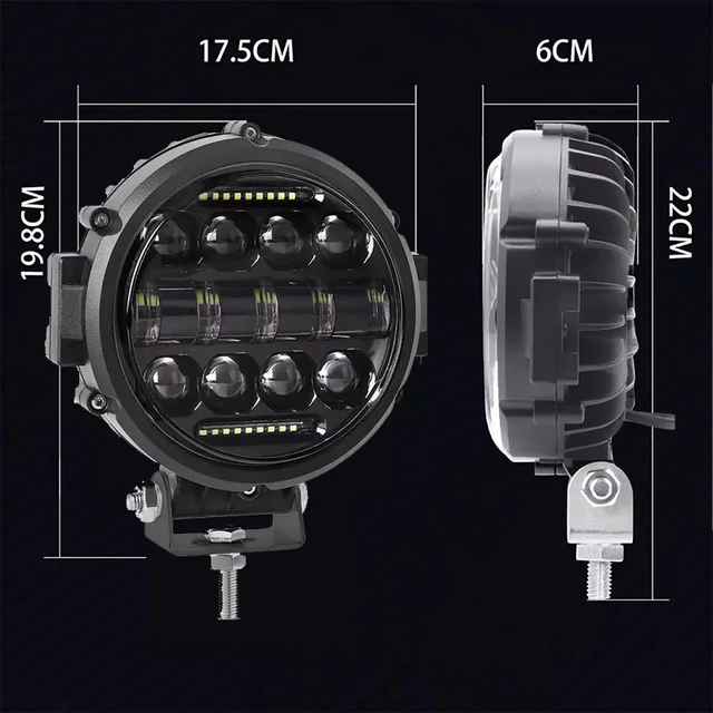 7-inch 60w Round Led Lights Spotlight Super Bright Offroad LED Work Light Bar Adjustable Mounting Bracket Daytime Running Light 3