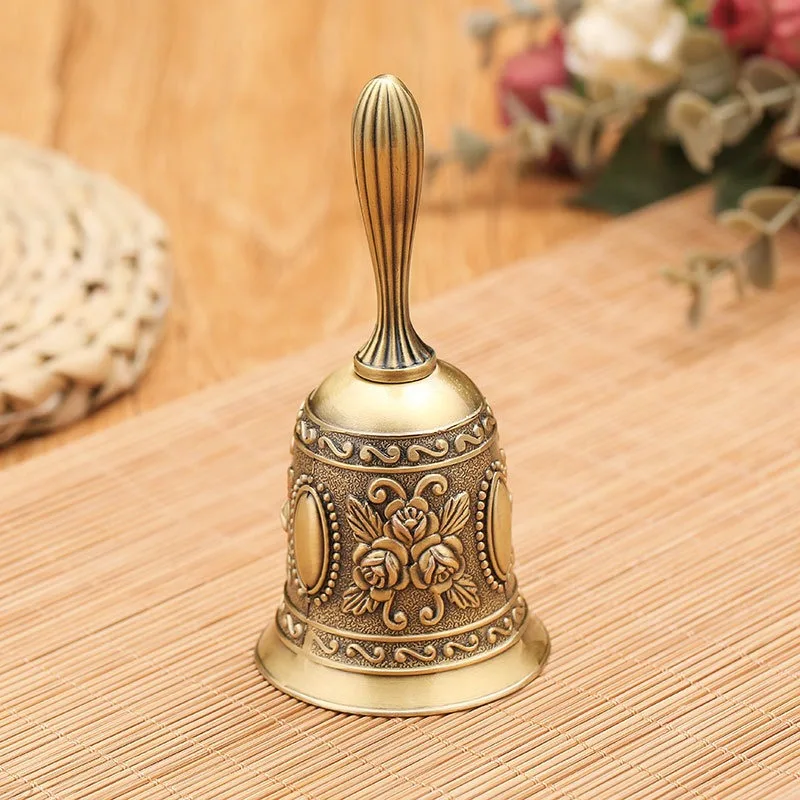 Solid Brass Call Bell with Floral Carvings, A Vintage Wedding Dinner Meditation Gift Designed for Teachers and The Elderly