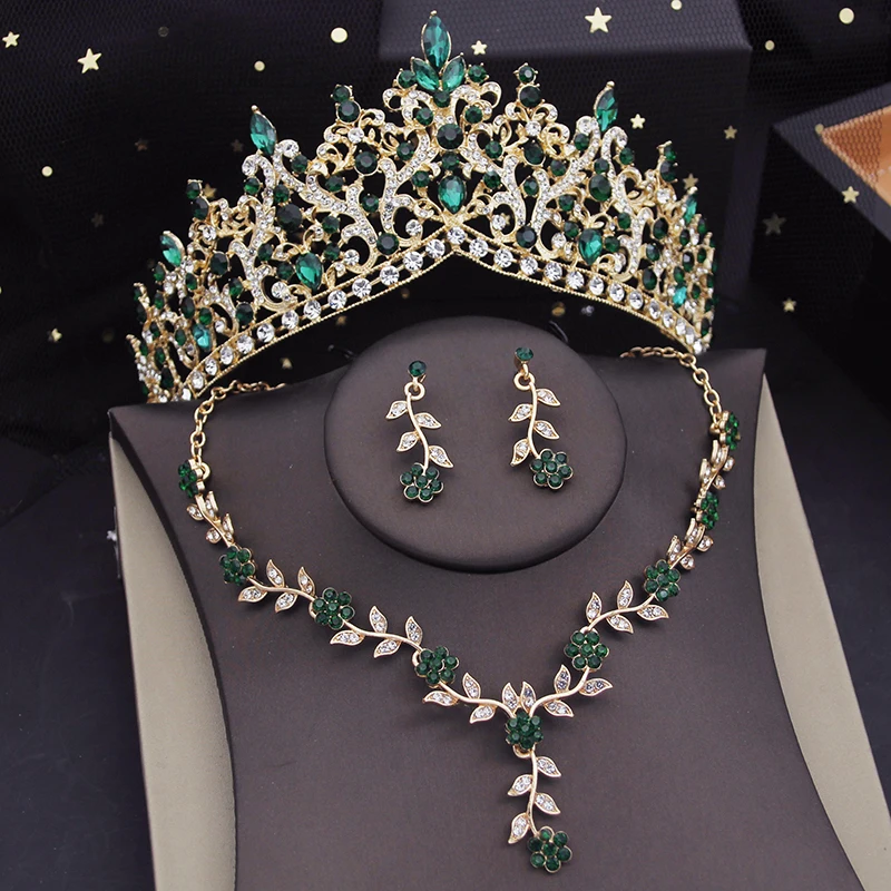 Bridal Jewelry Sets for Women Tiaras Flower Choker Necklace Sets Bride Crown Prom Wedding Jewelry Set Costume Accessory bridal jewelry sets