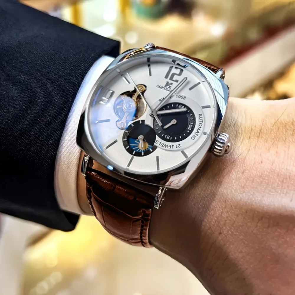 [Mechanical Men's Watch] Retro Mechanical Men's Watch | Elegant, Skeleton Dial, Hollow Design, Alloy Case, Synthetic Leather Strap | Business and Casual Wear, No Batteries Required - 3