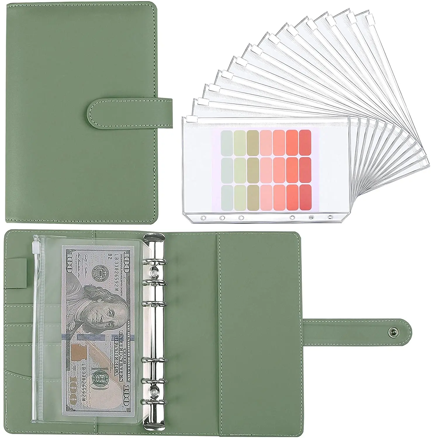 Budget Binder A6 Budget Binder Planner With 12 Pieces Cash Envelopes 12 PCS A6 Pockets Colorful PU Leather Notebook