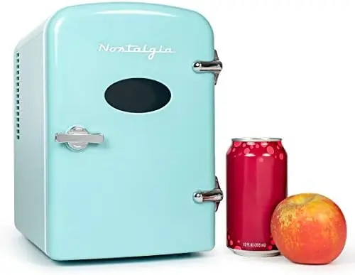 

RF6RRBK Retro 6-Can Personal Cooling and Heating Mini Refrigerator with Eraser Board Door Carry Handle and Display Window for Ho