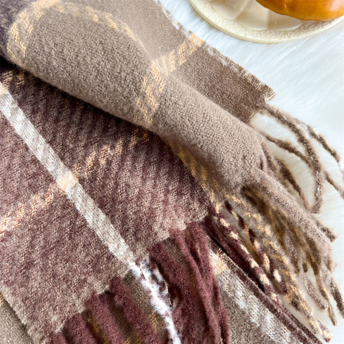 Luxus Winter Plaid Schal für Frauen Männer Britischen Stil Kaschmir Schals Mit Quaste Weibliche Winter Warm Neck Schal Acryl Schal – Detail 10
