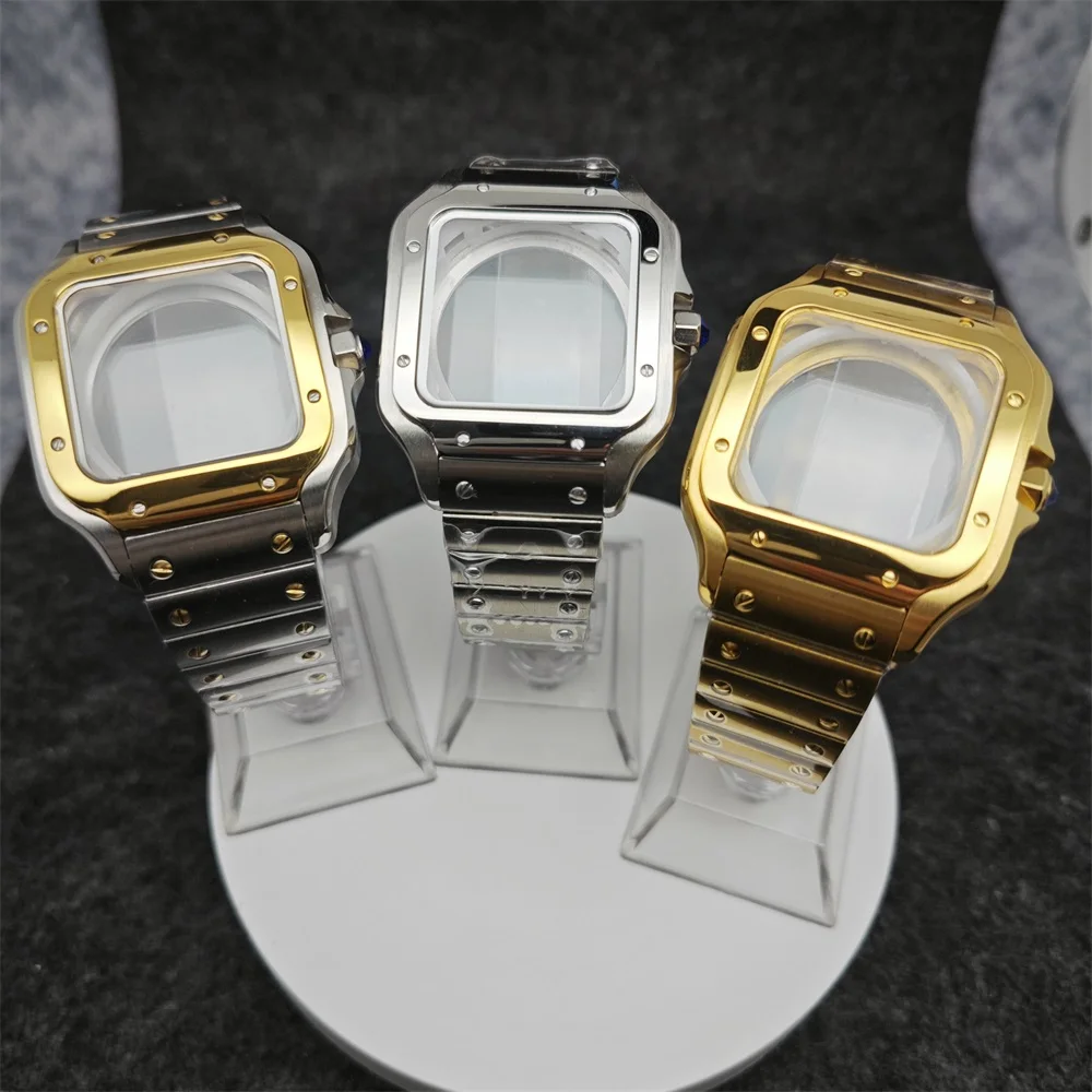 38mm Square Watch Case with Dial Hands 316L Steel Watch Accessories Sliver/ Gold Modification Parts for NH35 NH36 4R36 Movements