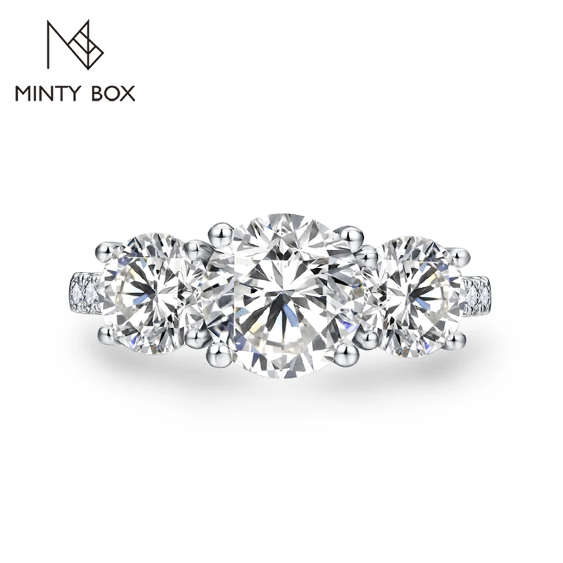 

MINTYBOX Three Stone Hidden Halo Moissanite Ring for Women S925 Sliver 18k Plated Diamond Rings Engagement Luxury Fine Jewelry