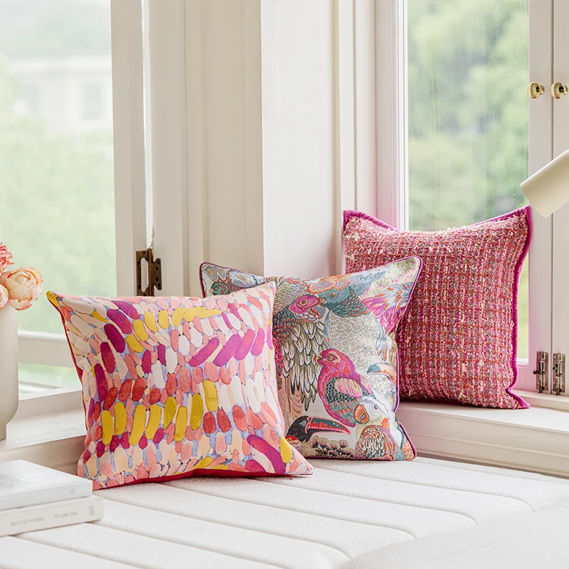 핑크 Boho 레트로 쿠션 커버 다이아몬드 앵무새 깃털 던져 베개 케이스 45x45cm 홈 소파 침대 거실 장식