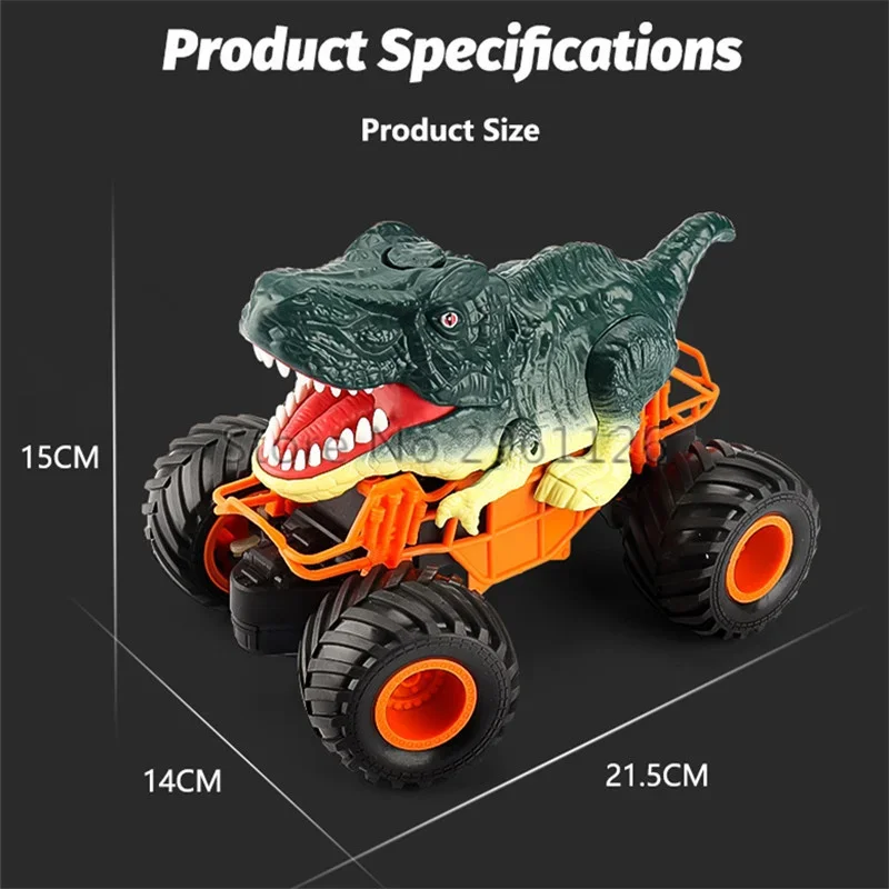 2.4G Spray Remote Control Off Road Car Dinosaur Style Design Hollow Rubber Tire Dual Motor System RC Car Truck Kids Toy Gift