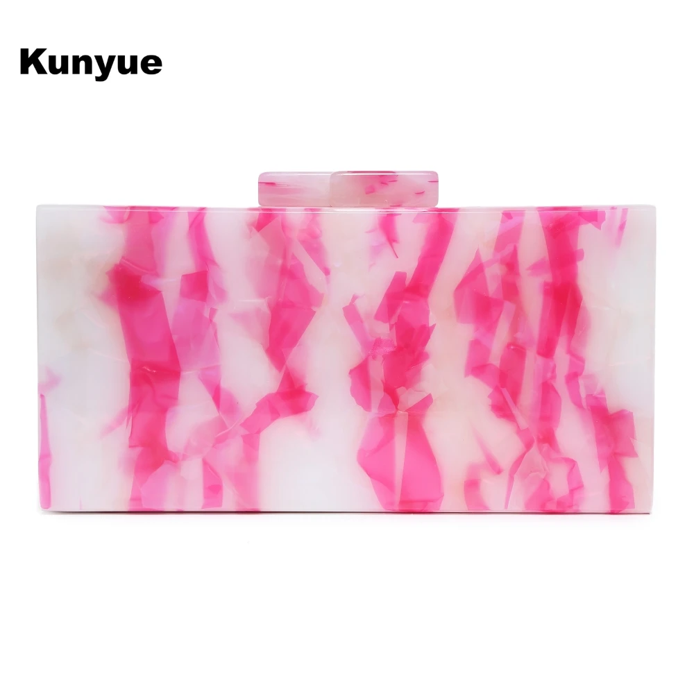 

New Wallet Designer Rosy Red Shell Color Acrylic Party Clutch Purse Colorful Lady Evening Bag Trendy Chains Cross-body Handbags