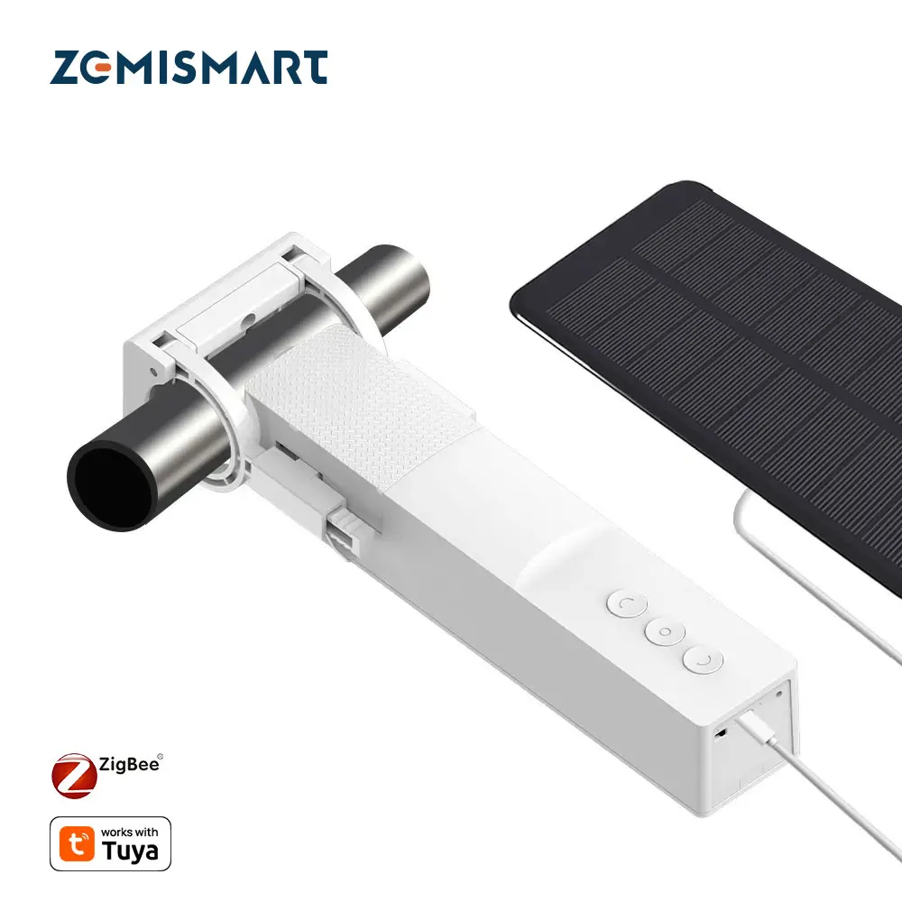 Zemismart Zigbee สมาร์ทผ้าม่านหุ่นยนต์ทํางานร่วมกับแผงพลังงานแสงอาทิตย์สําหรับ 20-28 มม.โรมัน Rod Tuya Smart Life Alexa Homekit 1