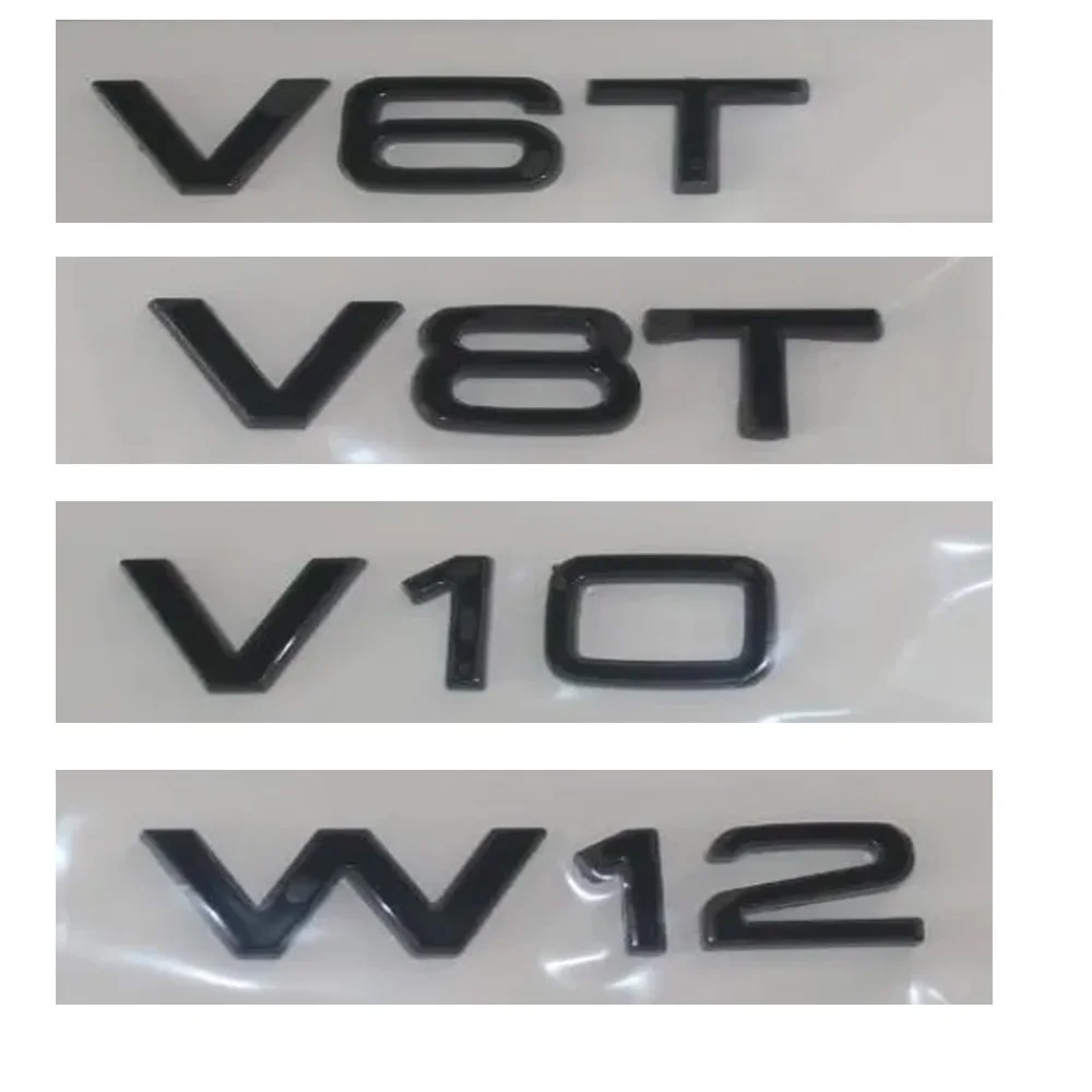 Per Audi V6T V8T V10 W12 Logo Sticker Car Badge Bright Black Trunk Bumper Parafango Logo Lettere Adesivi Accessori Adesivi