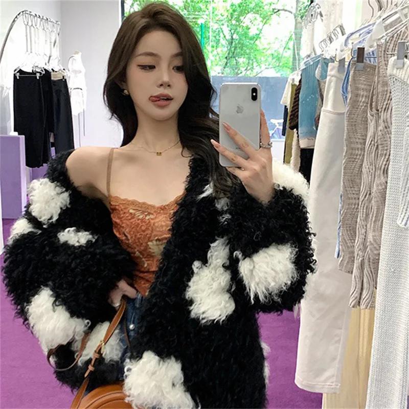 Woven Style Women's Warm Fur Coat Winter Luxury Sheep-rolled Fur Coat High Quality Outdoor Thickened Warm Coat outdoor furniture wooden cotton rope woven folding garden umbrella