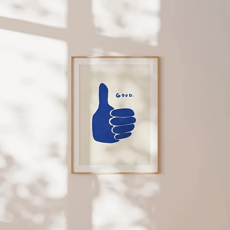 Retro Thumbs Up Blue Canvas Print - Modern Minimalist Wall Art