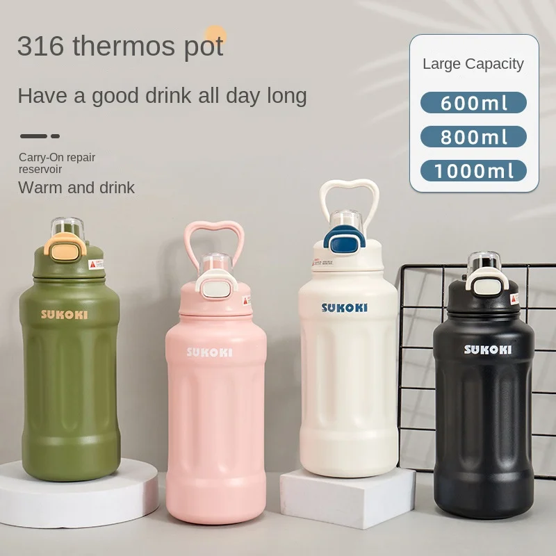 

Большая емкость Ton Pot 316, термос из нержавеющей стали, портативная ручка, чашка для воды для спорта на открытом воздухе, фитнеса
