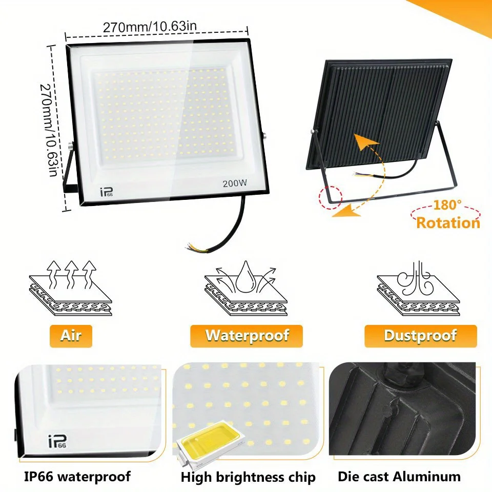 LED Floodlight AC220V 20-300W Outdoor Waterproof IP66 Aluminum Material Suitable For Driveway Corridors Construction Sites Light