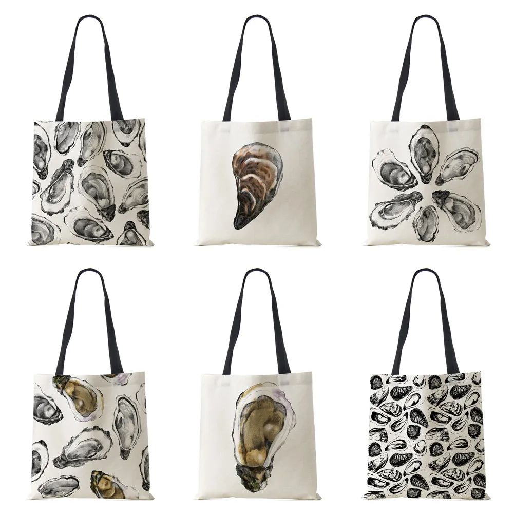 

Oyster Seafood Bag Women Reusable Shopper Tote Bag Alternative Harajuku Canvas High Capacity Folding Storage Handbag 2022