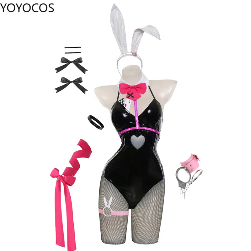 

Yoyocos Черная лакированная кожа кролик девушка сексуальный милый Хэллоуин косплей костюм головной убор одежда ремни девушка