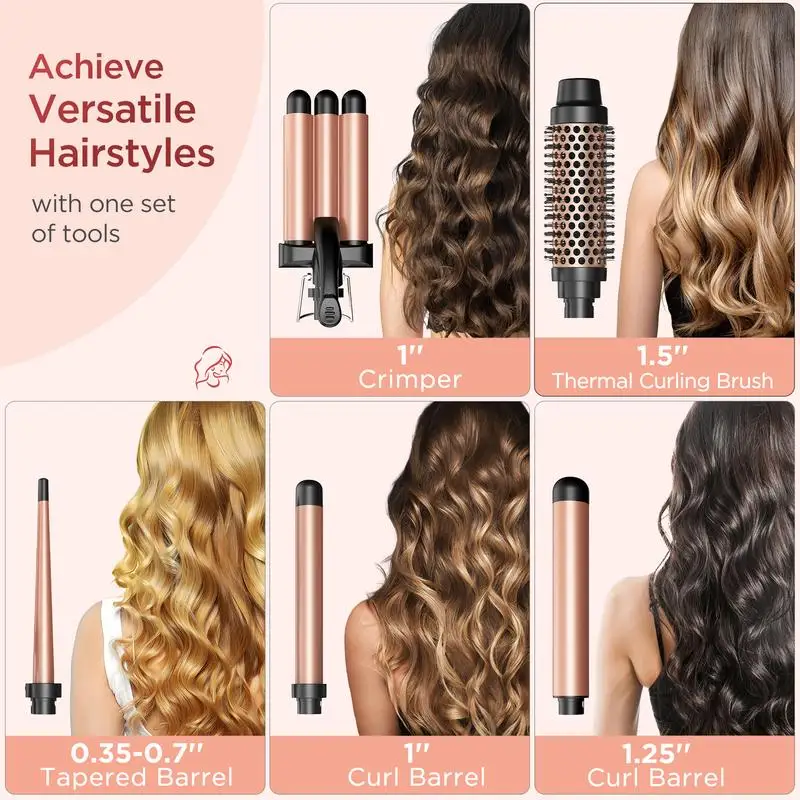 BESTOPE PRO 5 in 1 Wand Curling Iron-Curling Wand Set with Hair Straightener, 3 Ceramic Curling Irons