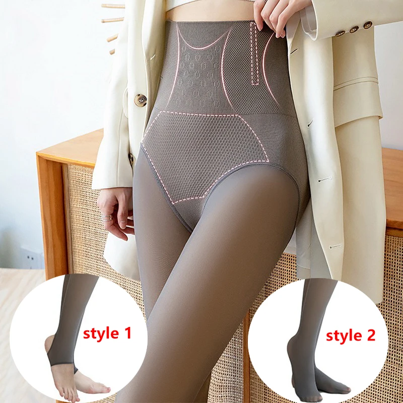 Kvinnor Hög midja Tight strumpa Mesh Fake Genomskinlig Strumpbyxor Vintervarma Allt-i-ett isolerade byxor Smal elastisk formning_voghion.com