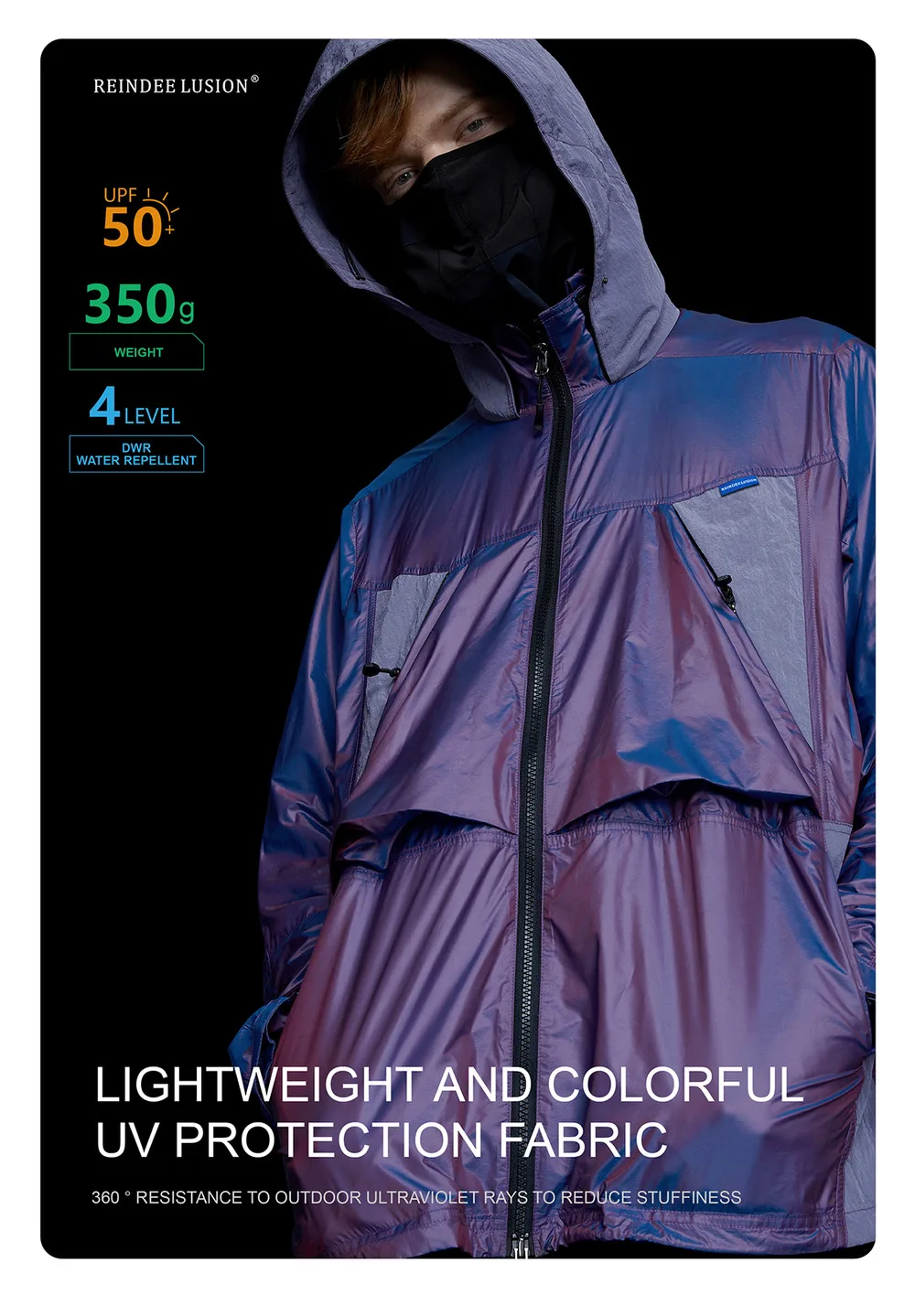 Reindee Lusion 23ss Light breathable UV protection jacket high collar shape adjustable hood techwear gorpcore