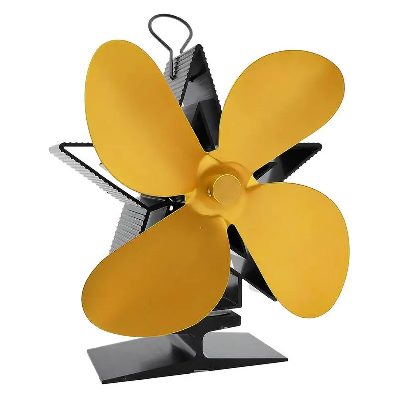 Black Fireplace 4 Blade Heat Powered Stove Fan Log Wood Burner Eco Friendly Quiet Fan Home Efficient Heat Distribution