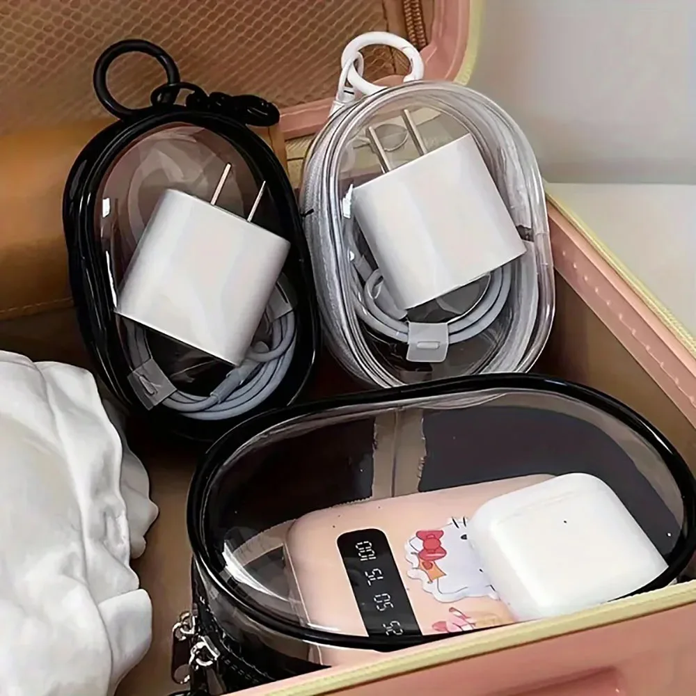 Portable Mini Zipper Headset Charging Cable Storage Bag Keychain Box Organizer For Earphones Chargers Bags As a gift Send Friend
