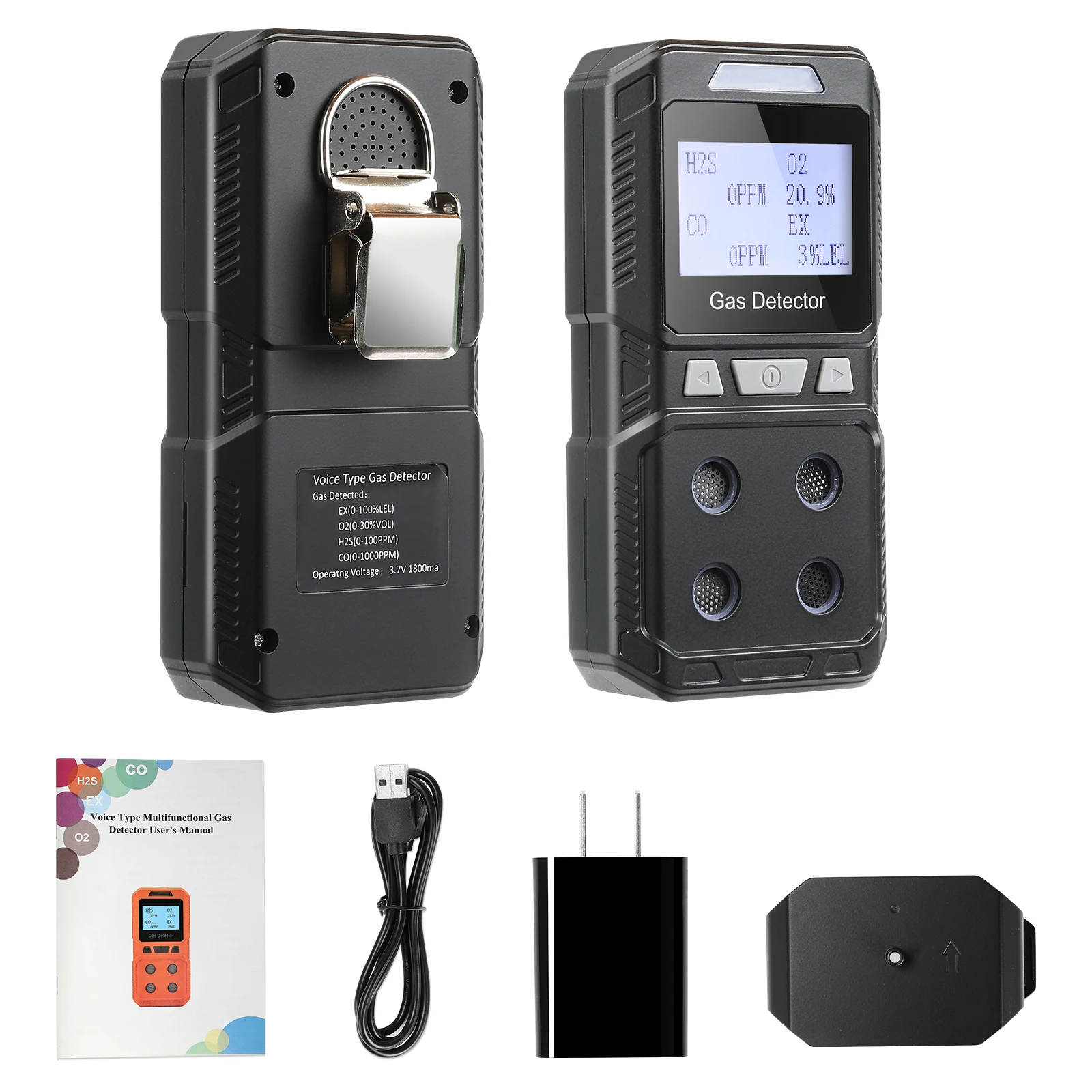 Rechargeable Portable 4 Gas Detector Multi Gas Monitor Air Quality Tester Analyz