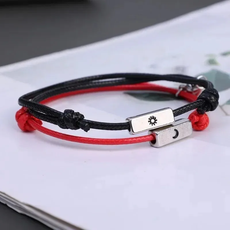 2pcs/set Magnetic Couples Bracelet Moon Sun Handmade Braided Heart Shaped Matching Attraction Adjustable Bracelets Jewelry Gifts