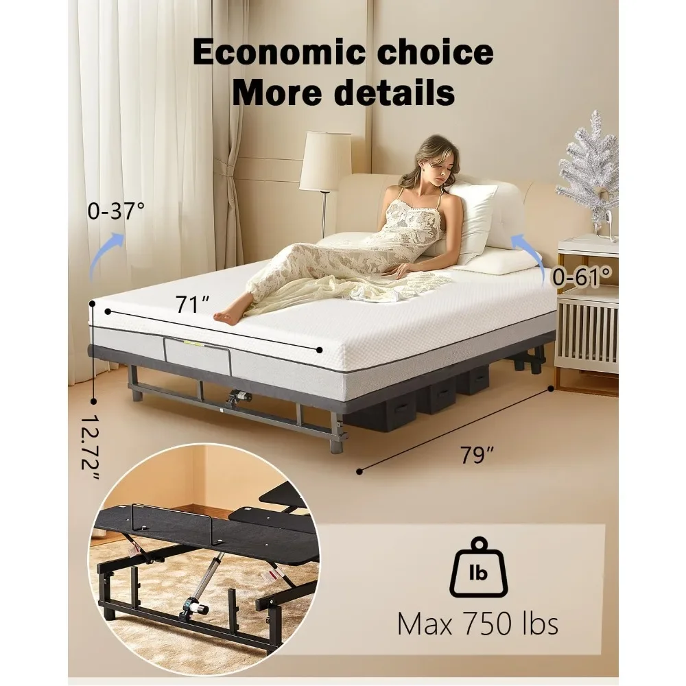 King Adjustable Bed Frame with Fabric Cover, Quiet Motor, Head & Foot Incline, Zero Gravity, Wireless Remote Control, Bed Frame 2