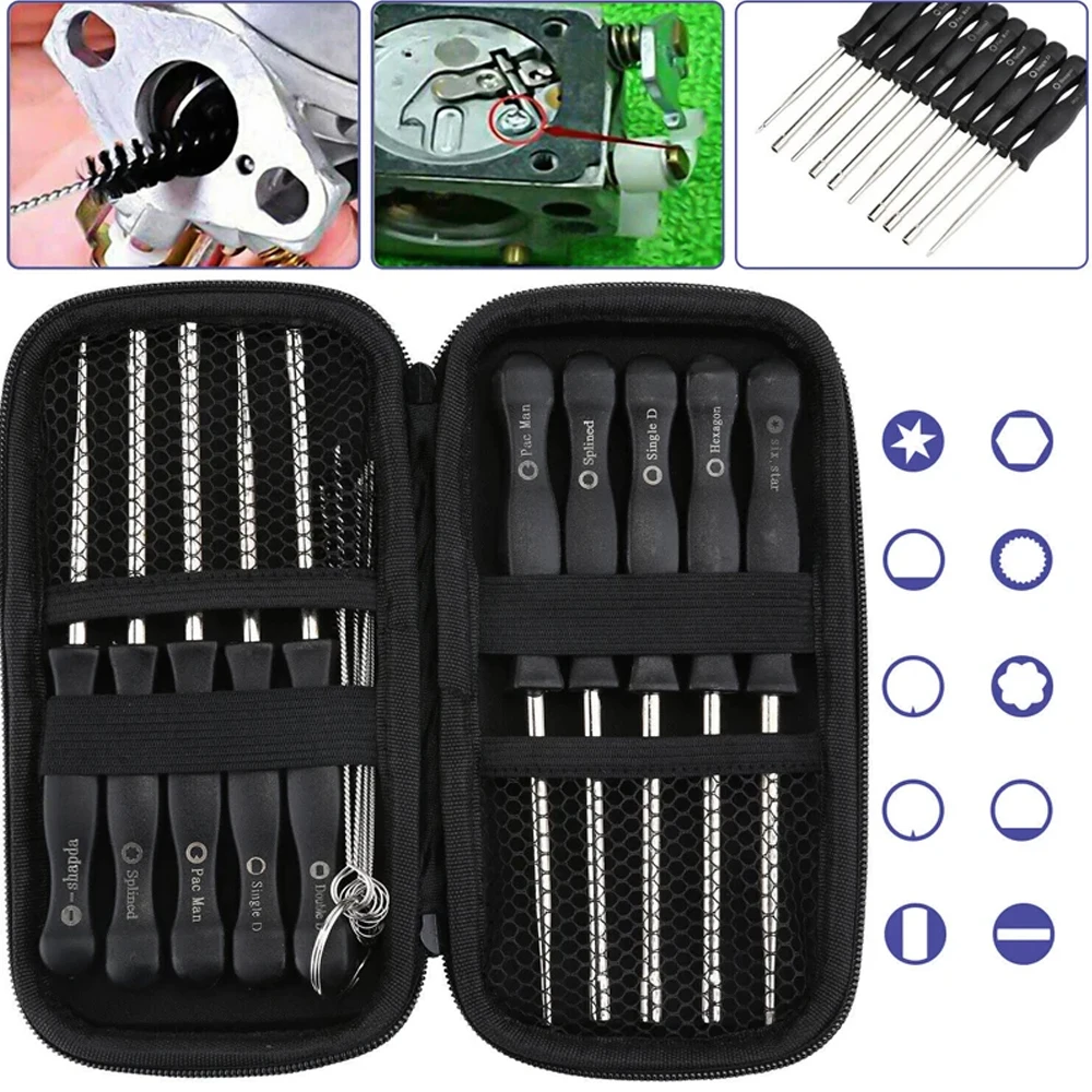 Carburetor Repair Tool Kit 25Pcs Screwdriver Splined & Brush Kit for Engine Trimmer Weedeater