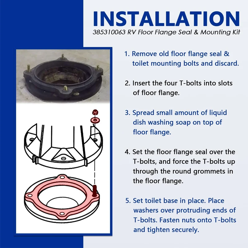 385310063 SE341549 Toilet Floor Flange Seal & Mounting Kit Fit for Dometic Sealand Toilets 506+ / 510+ / 511H Models