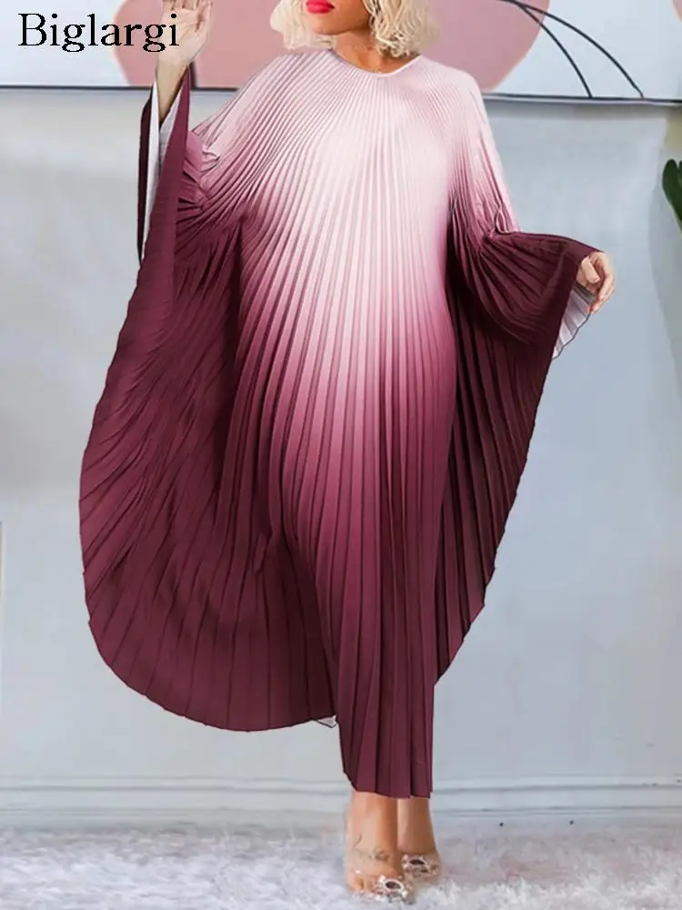 

Plus Size Autumn Winter Pullover Loose Dress Women Tie Fashion Pleated Long Sleeve Ladies Dresses Elegant Woman Long Dress 2023