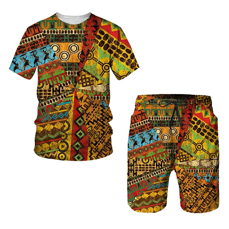 Summer Men's Women's Oversized T Shirt Set 3D Print Africa Dashiki Enthic Style Unisex Colthing Streetwear Casual Tracksuit