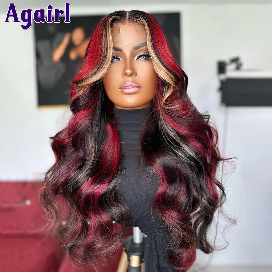 Red Blonde Highlight 13X6 Wavy Lace Frontal Wig Glueless 13x4 Body Wave Human Hair Wigs PrePlucked 4X6 Lace Wigs For Black Women