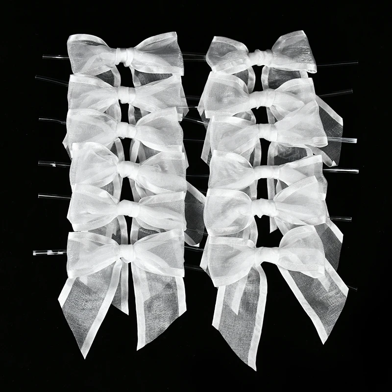 5/10/20 stücke weiße vor gebundene Organza-Schleifen mit Twist-Krawatten Satin band Schleifen für Hochzeits feier Geburtstags geschenk Süßigkeiten Verpackung