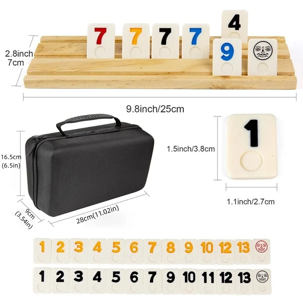 106Pcs Board Games Wooden Rummikub Game 106 Tiles Portable Case Rummy Cube Game Travel Set Rummy Tiles Multi-Player