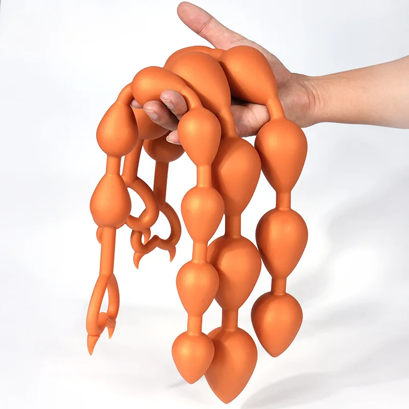 Anal Plug Beads Devil Shapes Pull Ring Strawberry Gradient Size Soft Liquid Silicone Material Anus Prostate Massage Masturbation