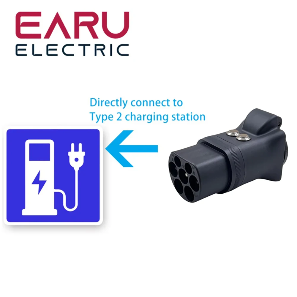 EARU With Switch Portable 220V Type 2 Male Plug to Schuko Socket EV Charging Adapter For EV Charger EV Connector