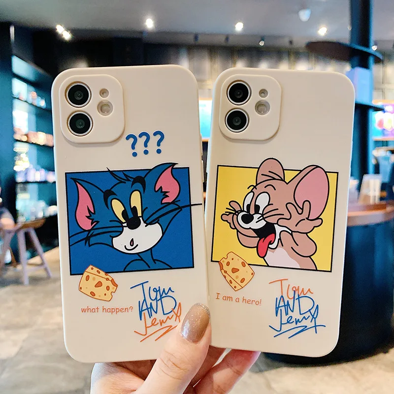 Cartoon Cute Cat Mouse Cases For iPhone 13 12 Pro Max Mini 11 Pro Max X XR XS MAX SE 2020 8 7 6 6S Plus 5 Silicone Phone Cover