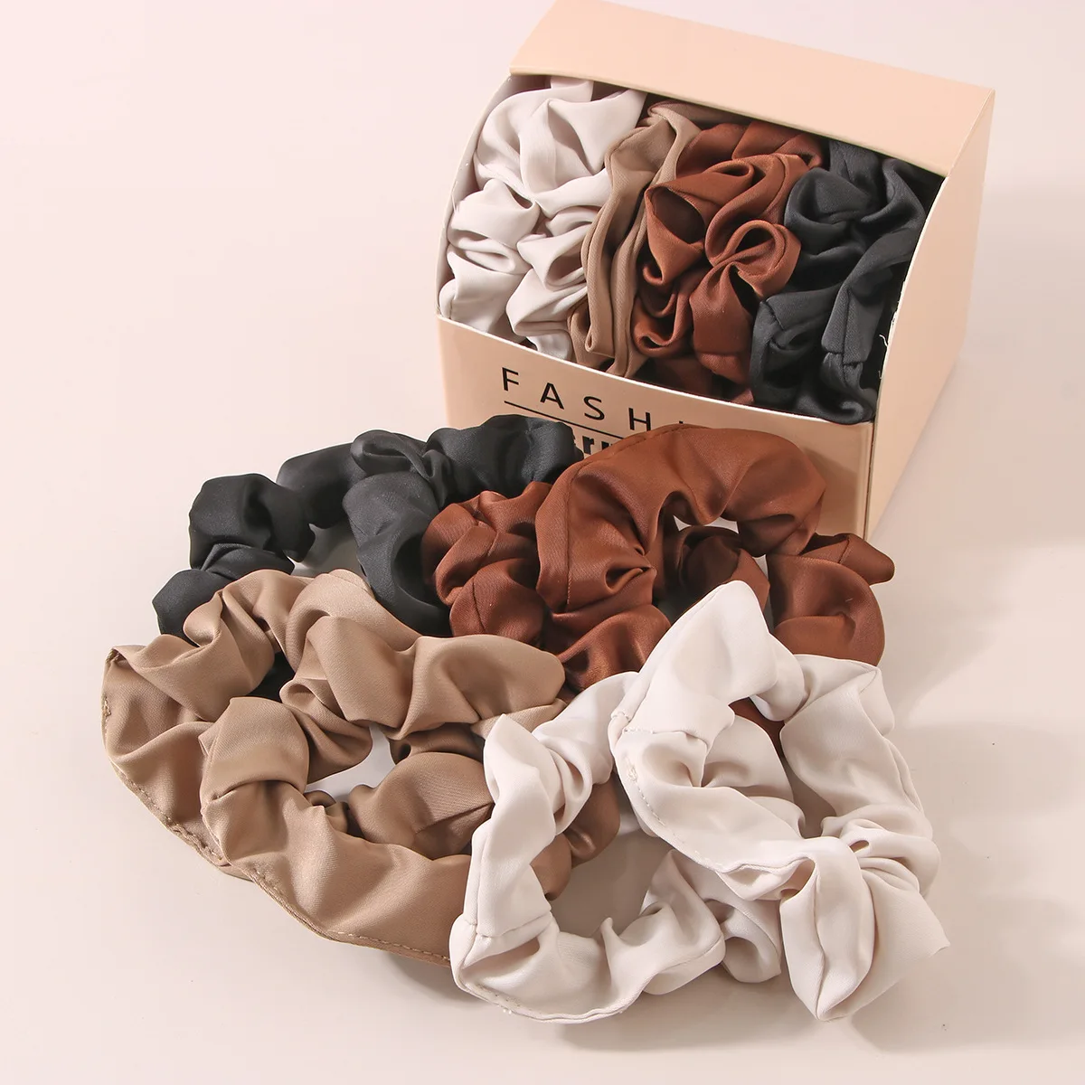 

8Pcs/Set Silk Satin Scrunchies Headdress Milk Coffee Color Girls Ponytail Rubber Band Fabric Elastic Hair Tie Accessories